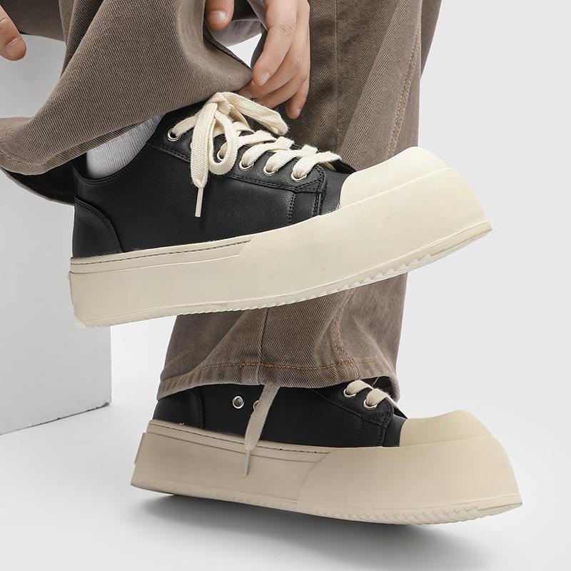 Men's Casual Thick Soled Shoes Comfortable Classic Minimalist Style Outdoor Leisure Street Walking Trendy Lace Up Young Shoes