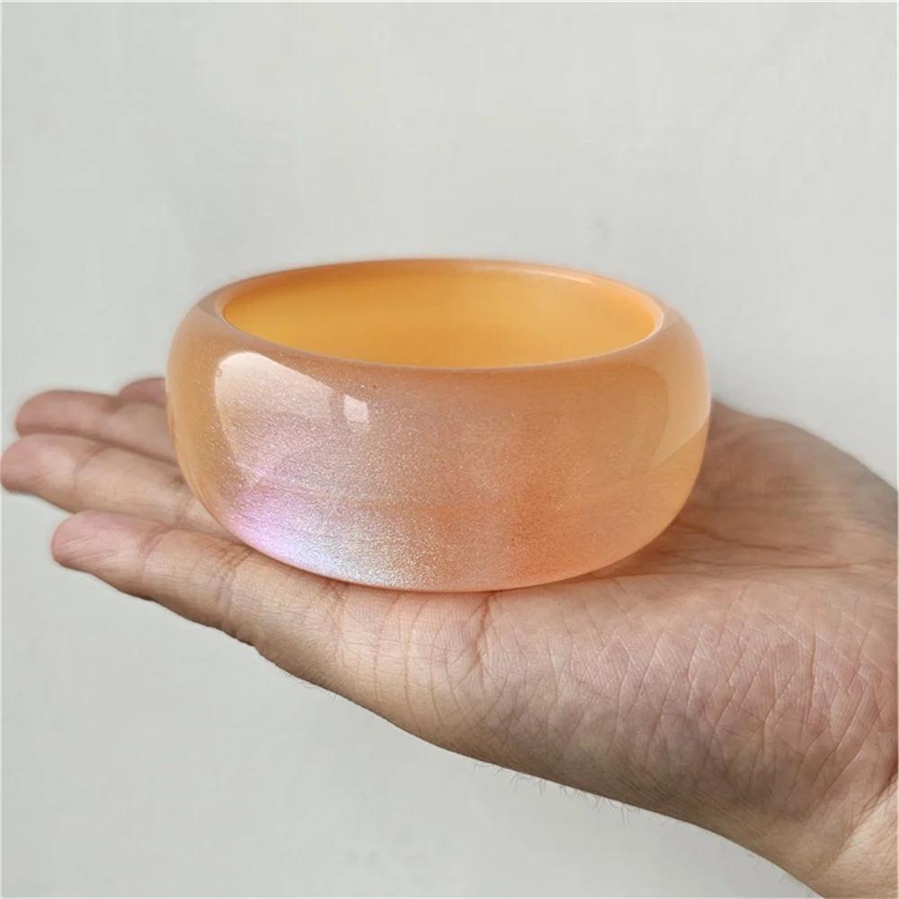 Round Jelly Colored Shiny New Powder Acrylic Bangle Exquisite Bracelet Simple Geometry Beautiful Wide Face Resin Trend Bracelet