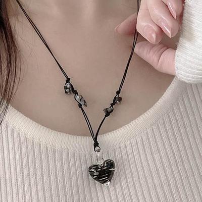 Vintage Achromatic Knotted Glass Heart Necklace
