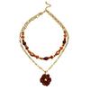 Versatile Two Layer Floral Necklace Stainless Steel Resin Adjustable Chain Neckchain Jewelry For Women