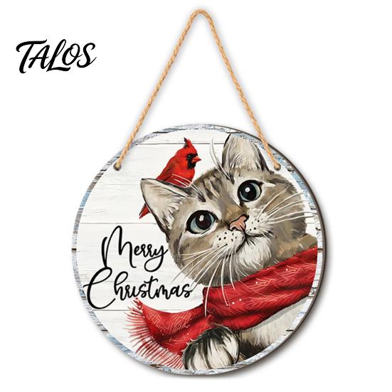 Rustic Farmhouse Ornament Wooden Christmas Welcome Sign, Animal Round Hanging Door Decor, Festive Wall Sign for Window Garden Holiday Decor