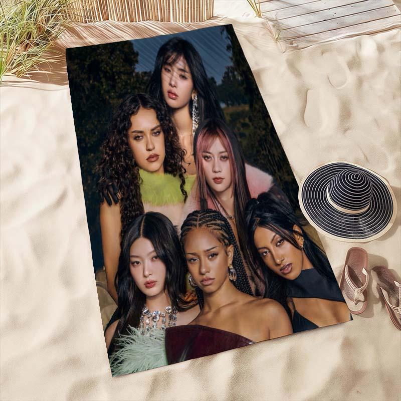 1PC Katseye Girl Group Beach Towel, Polyester Lightweight Quick Dry Soft Towel, K-pop Group Photo Design, for Swimming Surfing C