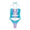 Damen-Bikini-Set mit Neckholder, aushöhlen, Farbverlauf, einteilig, für Damen, Ausschnitt, Schnür-Badeanzug