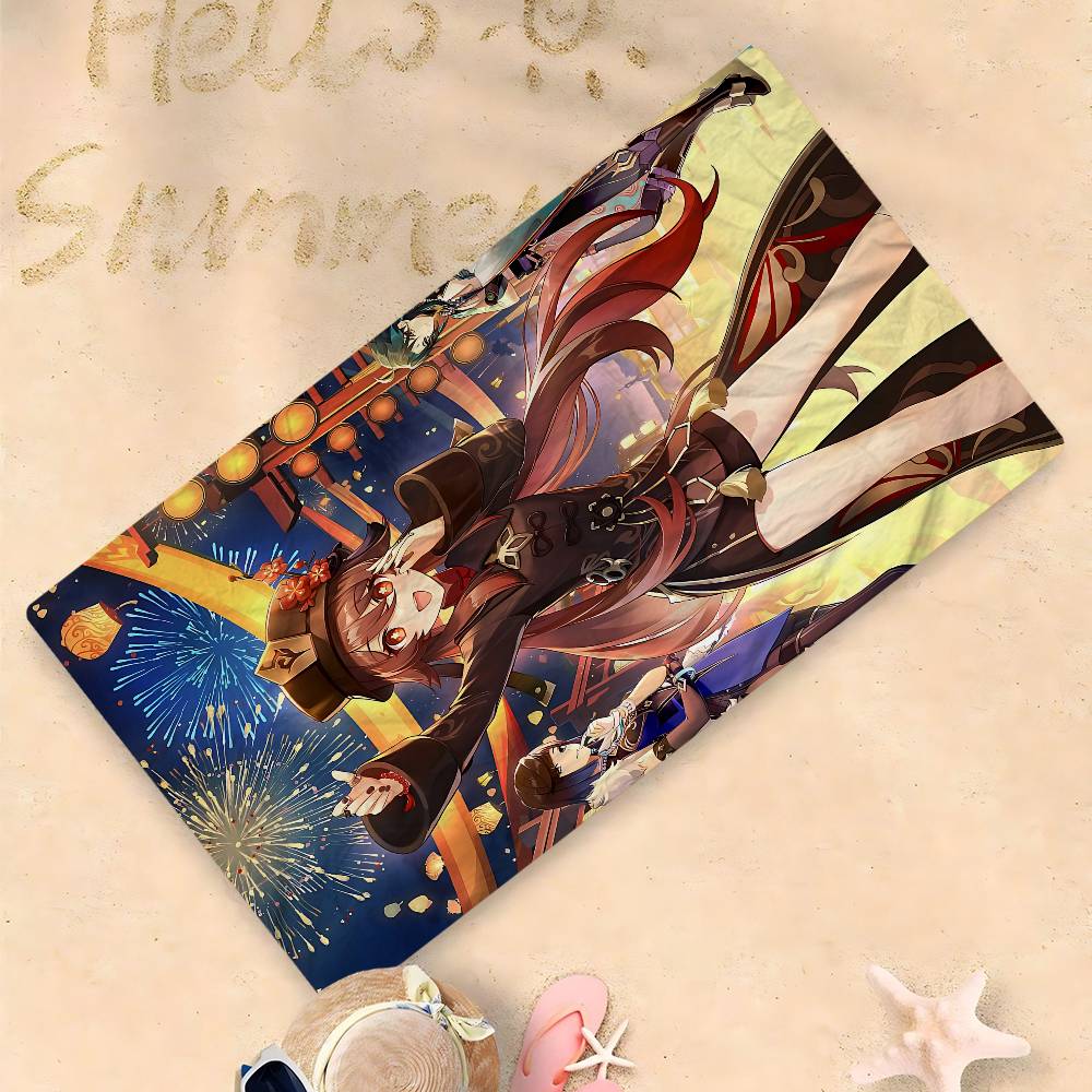 Hu Tao Genshin Impact Asciugamano da Spiaggia Cartoon Carino Kawaii Decorazione Stanza Bagno Ragazze Bambini Asciugamani per le Mani per Bagno Doccia