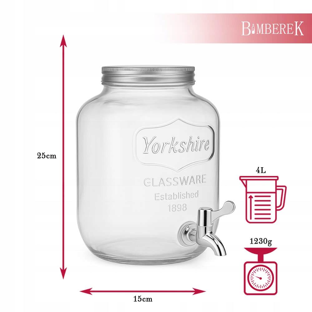 Glass Jar with Tap 4L with Metal Cap for Lemonade, Grill, Drinks, Water