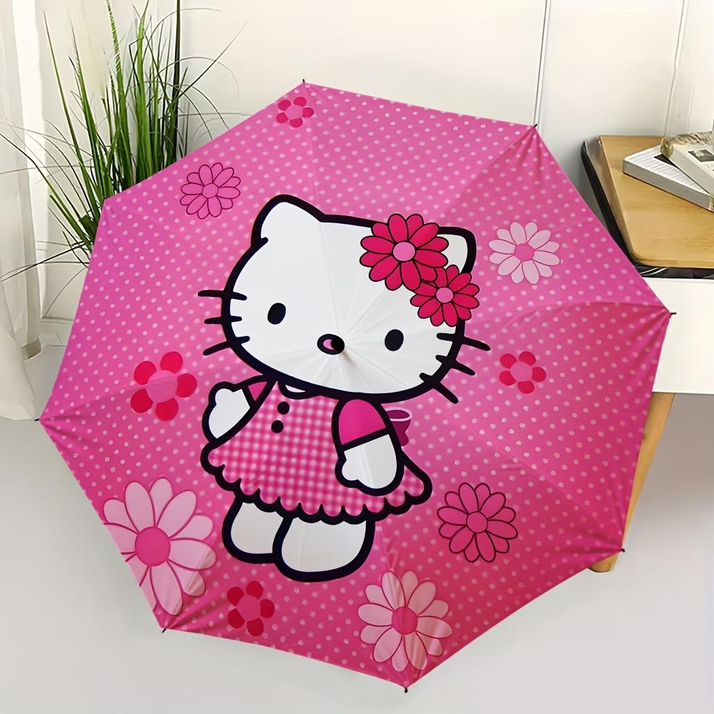 1pc Sanrio Hello Kitty Automatic Open/Close Umbrella with Cute Hello Kitty Face & Iconic Bow - Automatic Folding/Opening Umbrella,8-Rib Stur