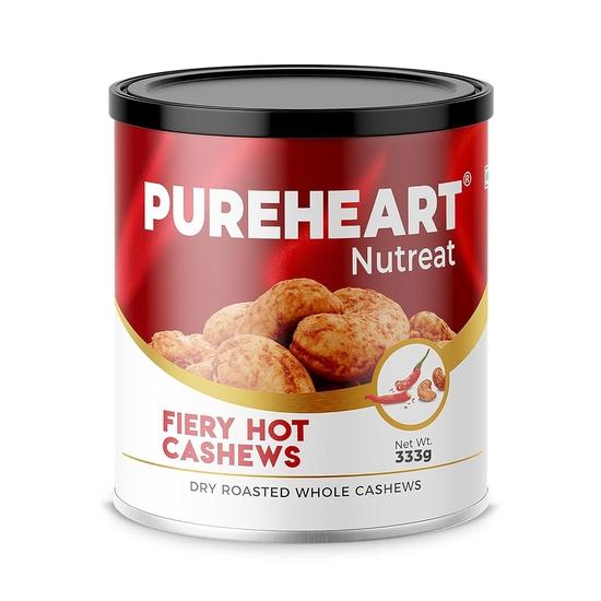 Pureheart Nutreat Fiery Hot Cashews (333 gm), Premium Spicy Roasted Masala Cashew Nuts/Kaju Dry Fruit | Fiber Rich Chili Cashews| Crunchy Snack 333GM