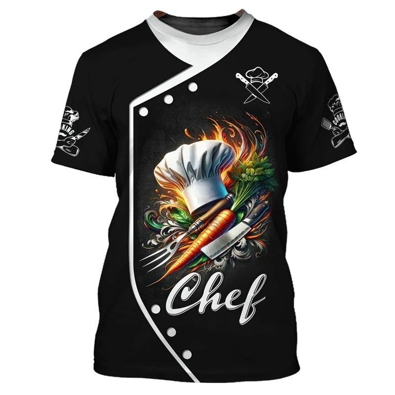 Kockens Arbets-T-shirt Herr 3D-tryckt T-shirt Kortärmad Rundhalsad Pullover Avslappnad Topp Kockuniform