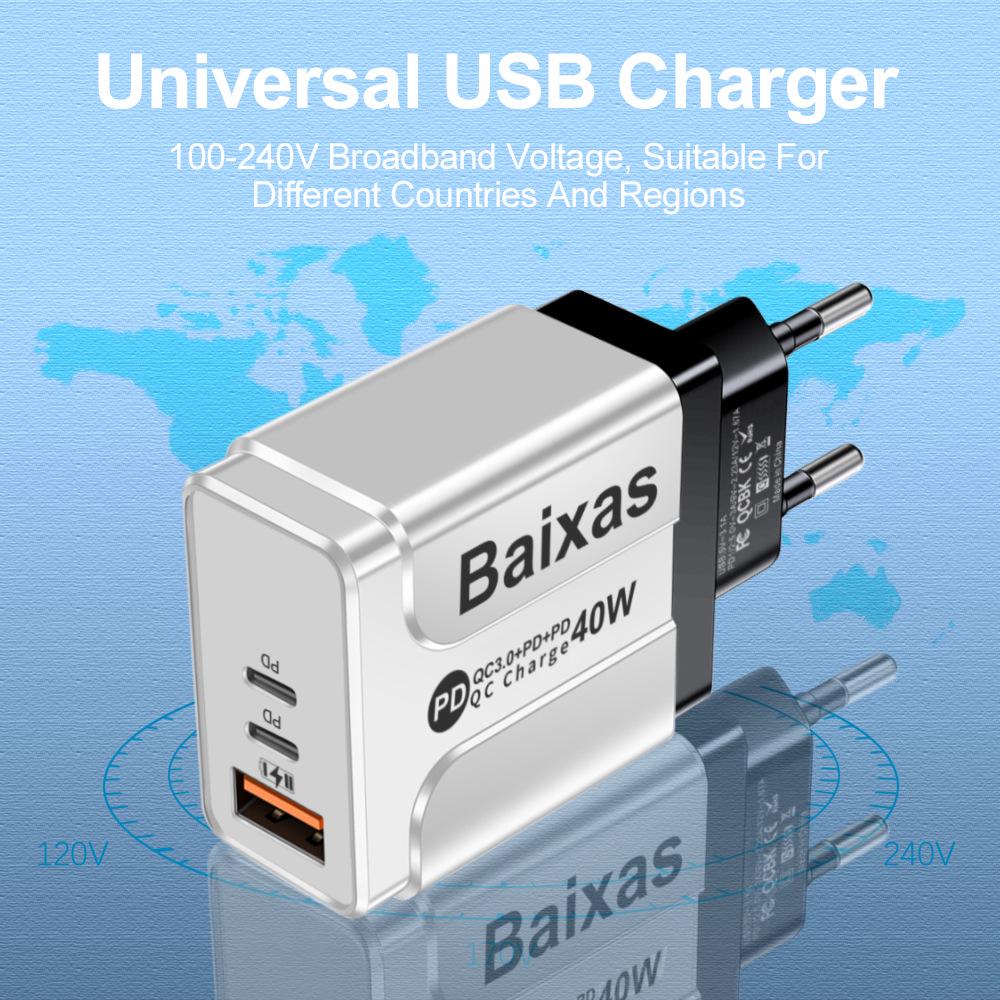 Universal Charger with 1U+2PD Ports - Compatible with UK, EU, US, AU Standards