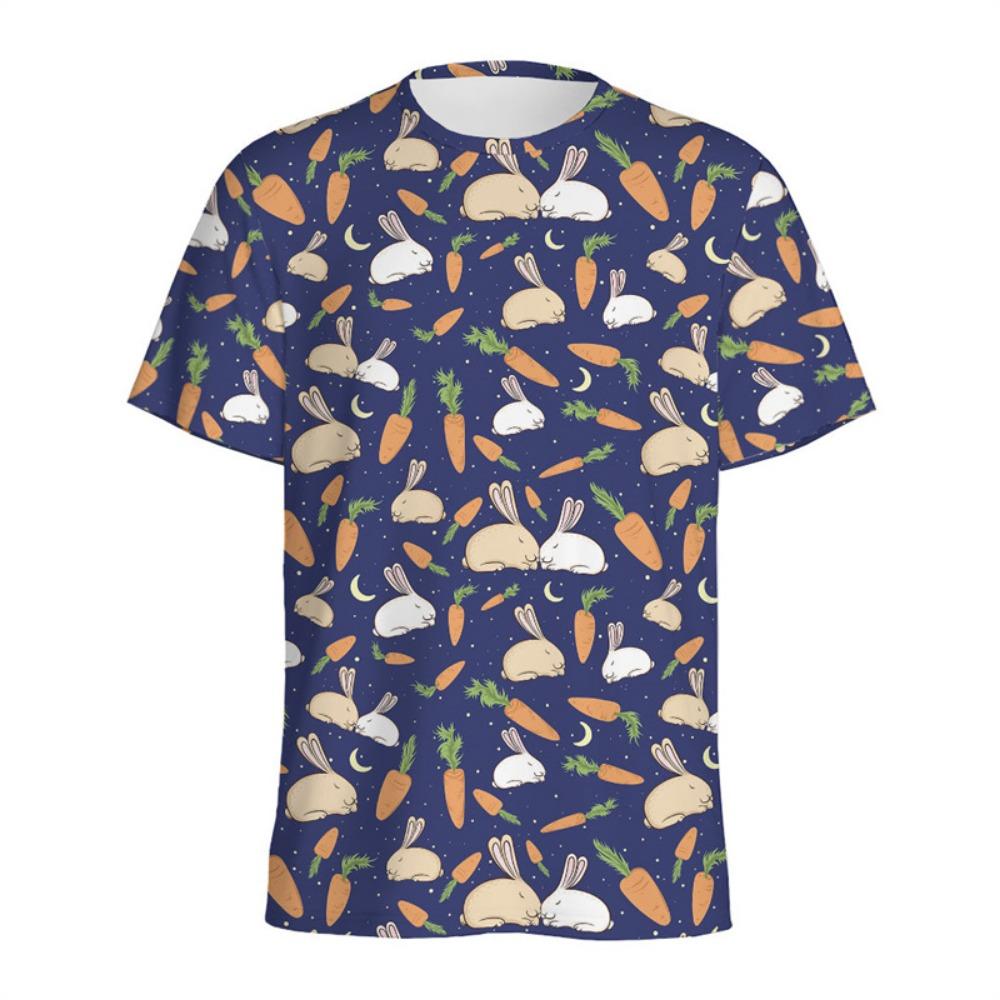 Cartoon Rabbit Graphic T-shirt For Men Women Fashion 3D Printed Animal T Shirts Summer Round Neck Tees Loose Short Sleeves