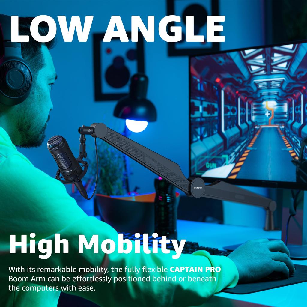 IXTECH Microphone Boom Arm for Blue Shure Hyperx Rode Fifine Upgraded Microphone Stand with Tablet and Headphone Holder for Gaming Podcasting and