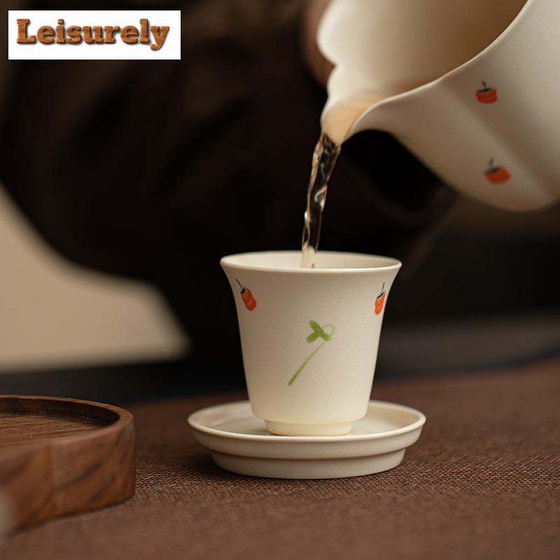 Retro Soda Glazed Ceramic Tea Cup Chinese Persimmon Ruyi Tasting Fragrance Cup Small Master Cup Cup Saucer Kit Kung Fu Teaset