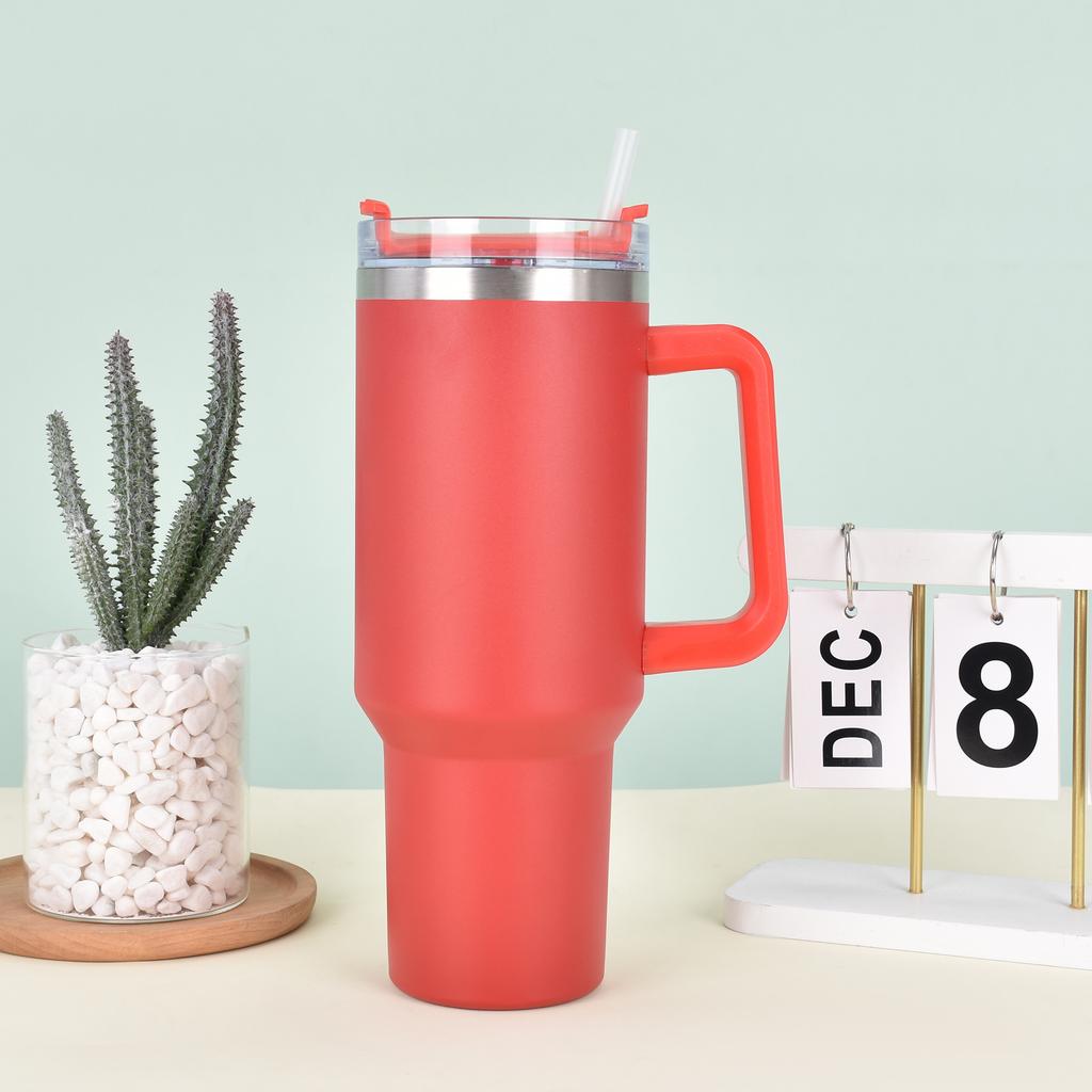 Large Capacity 40oz Car Cup Double Layer Vacuum with Straw Handle Cup Outdoor Portable Car Thermos Cup