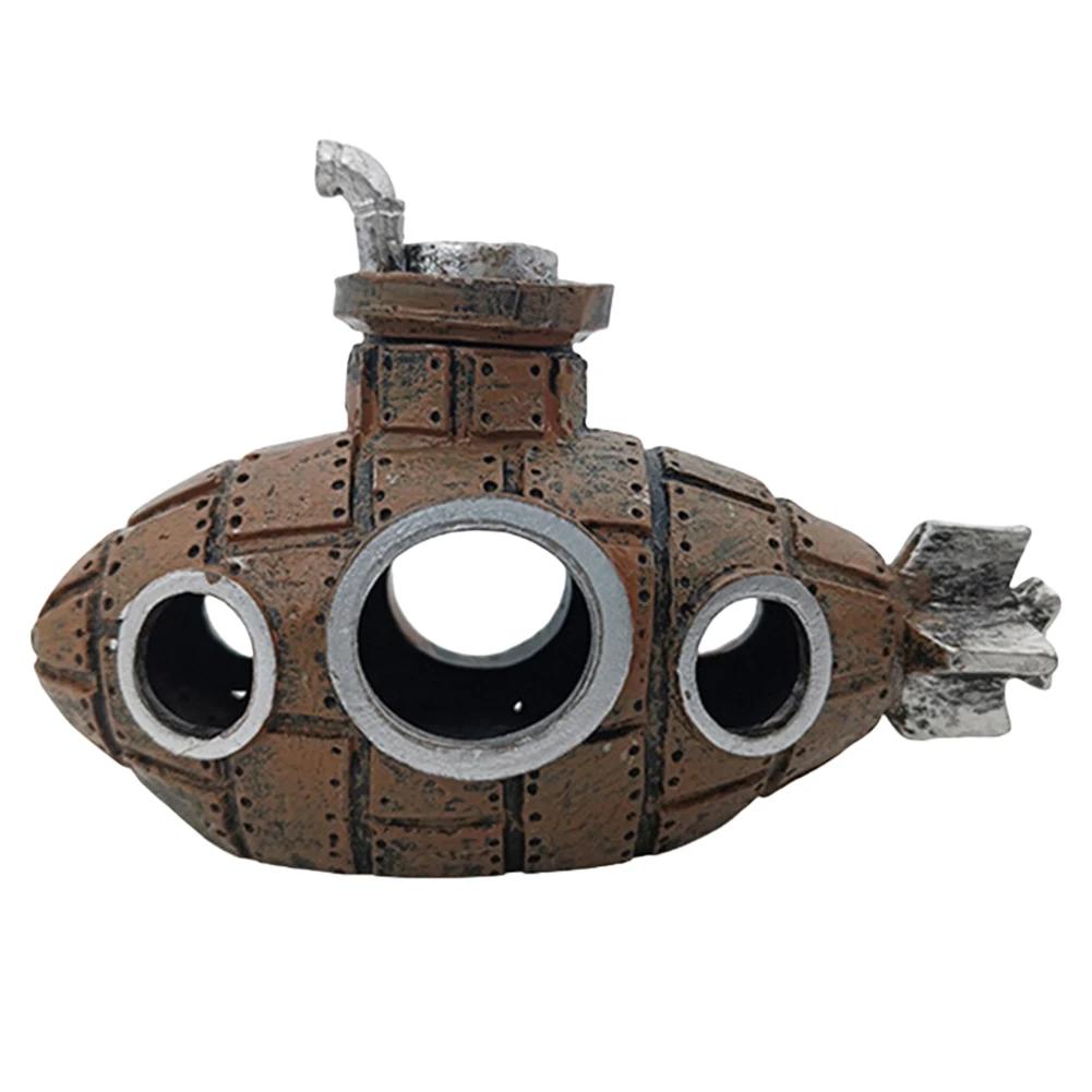 

Подводная лодка для аквариума, украшение из безопасного ПВХ для креативного укрытия для рыб и креветок и тематического ландшафтного дизайна коричневый