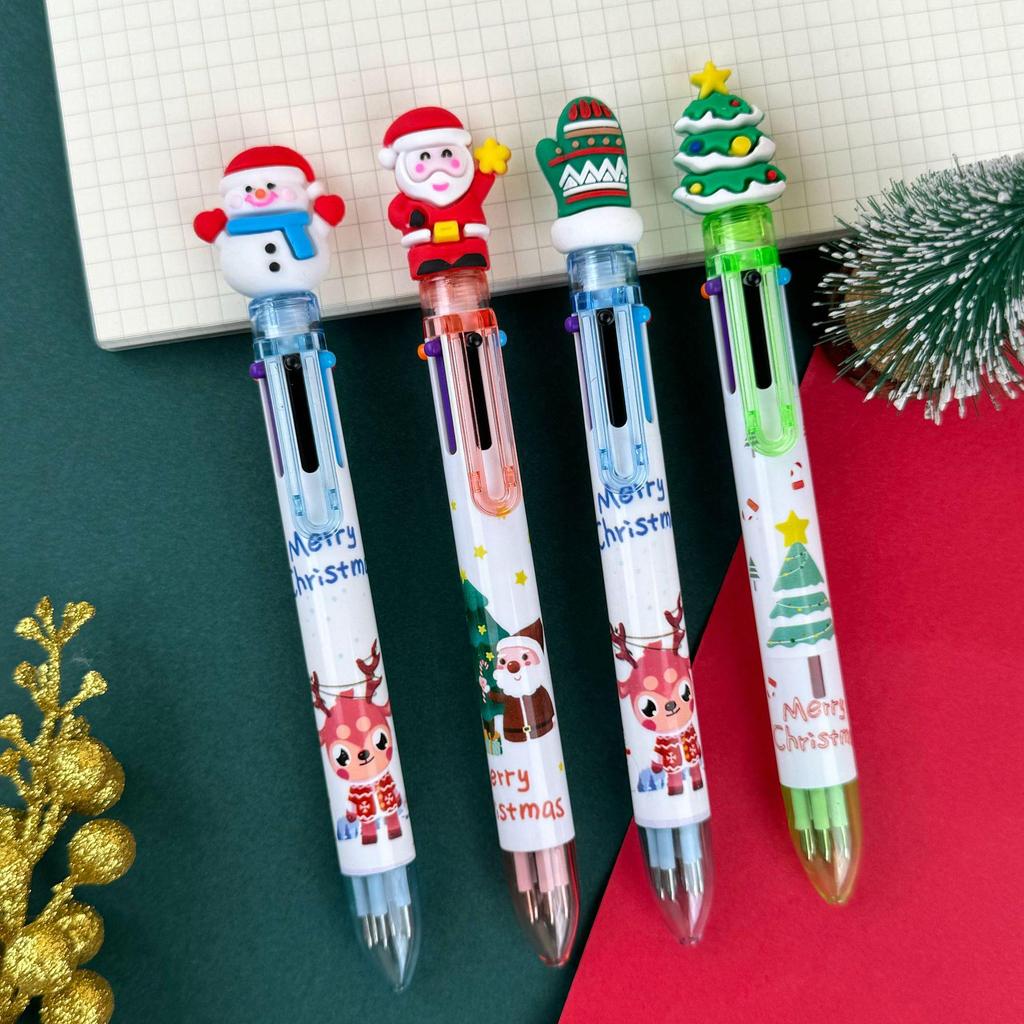 Christmas 6-Color Santa Claus Ballpoint Pen: Multi-Color Push-Button Journaling Pen for Students