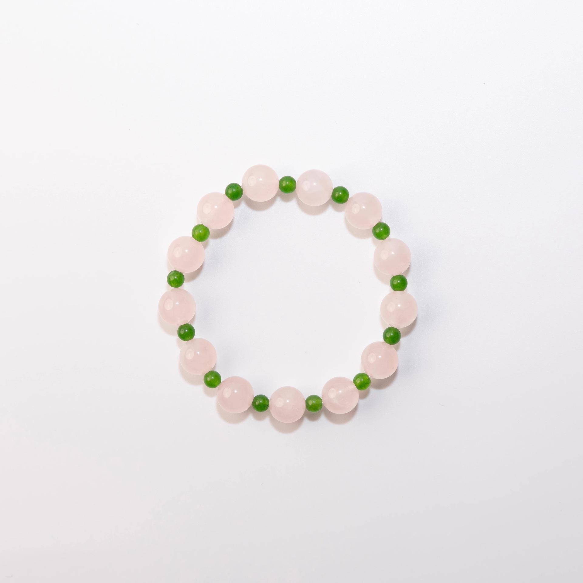 

Natural pink crystal and jasper bracelet for women, new Chinese-style crystal color-blocking peach blossom traditional Chinese bracelet, exquisite Pink crystal8mm-Jasper4mm