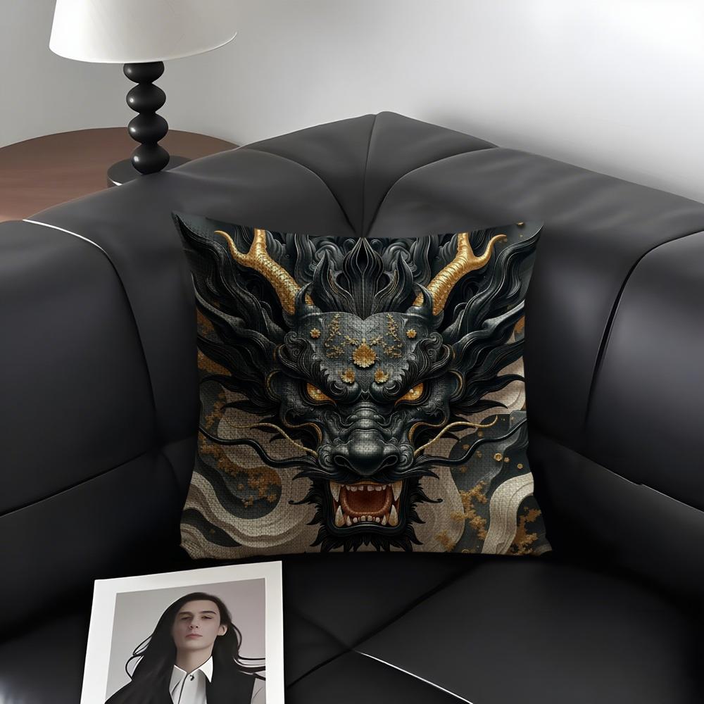 Famous Dragon Image Cool Cushion Cover Natural Linen Organic Fabric DoubleSided Printing Sofa Home Decor Gift Pillow Case