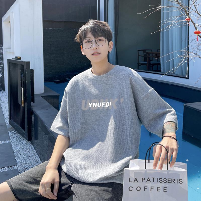 

Мужская вафельная футболка свободного кроя: Трендовый, Короткий рукав, Большой размер 4XL серый