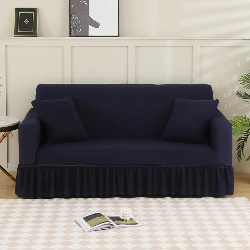 Solid Color Elastic Sofa Cover With Skirt Home Decor Non-slip Slipcover Furniture Couch Protector Cover