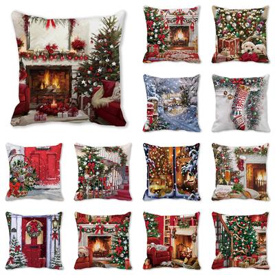 Happy New Year Christmas Decorations with Printed Pattern Cushion Cover for Home Living Room Sofa Decoration Pillowcase