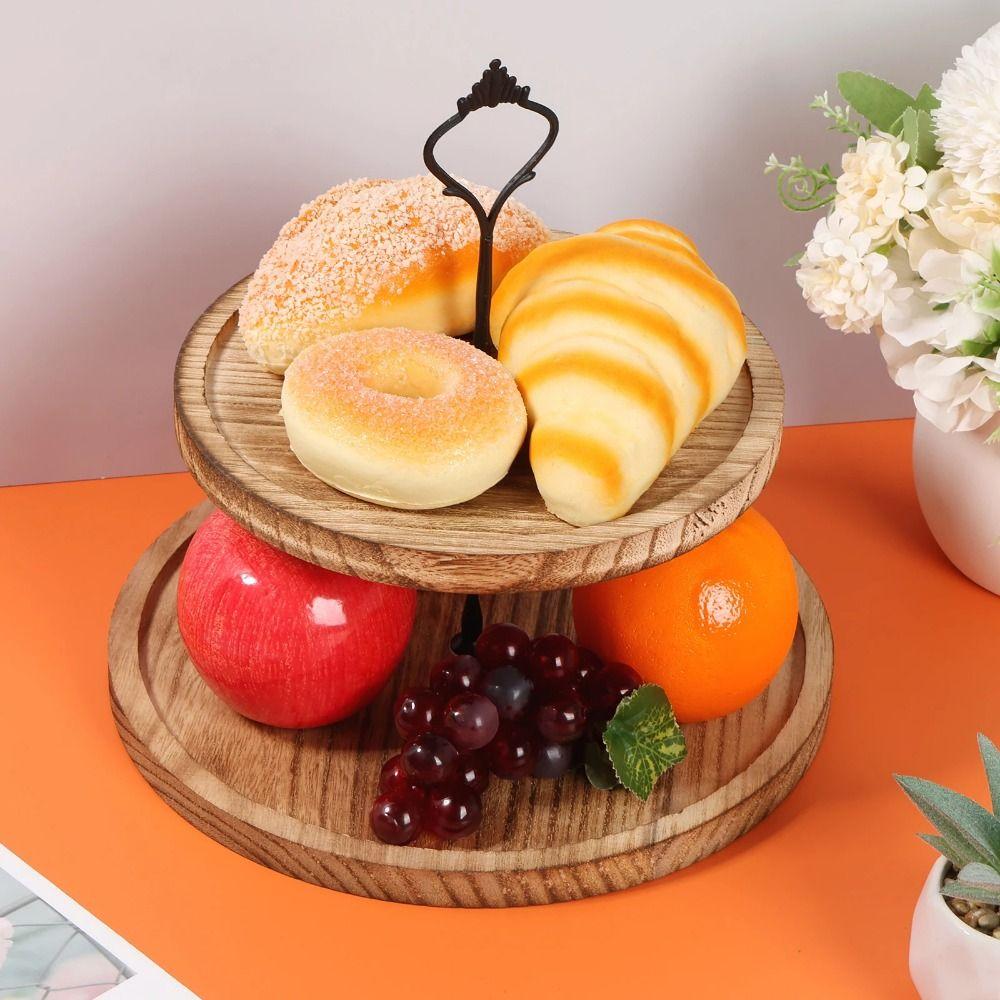 Decorative Wooden Cupcake Stand 2/3-Layer Cake Serving Tray Round Tiered Fruit Plate  Christmas