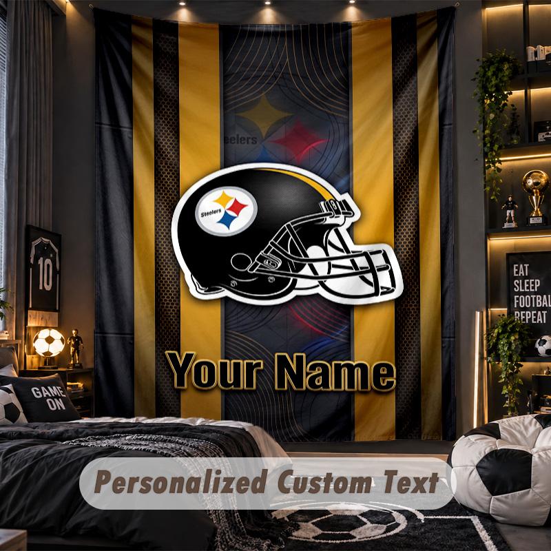 TapestryPittsburgh Steelers Custom Name Text Personalized Wall Hanging Tapestry Home Wall Decor