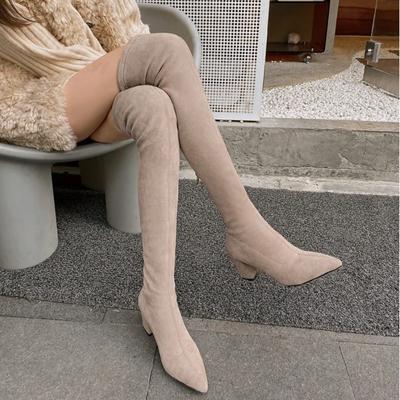 Fashion Over The Knee High Boots Women Pointed Toe High Heels Chelsea Snow Boots 2025 Trend Winter Suede Sexy Chunky Pumps Zapatos Mujer
