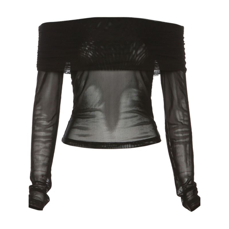 # Sisjuly# Fashion Sexy off-the-Shoulder Mesh See-through Easiest for Match T-shirt Female Stylish Slimming Long Sleeve Top