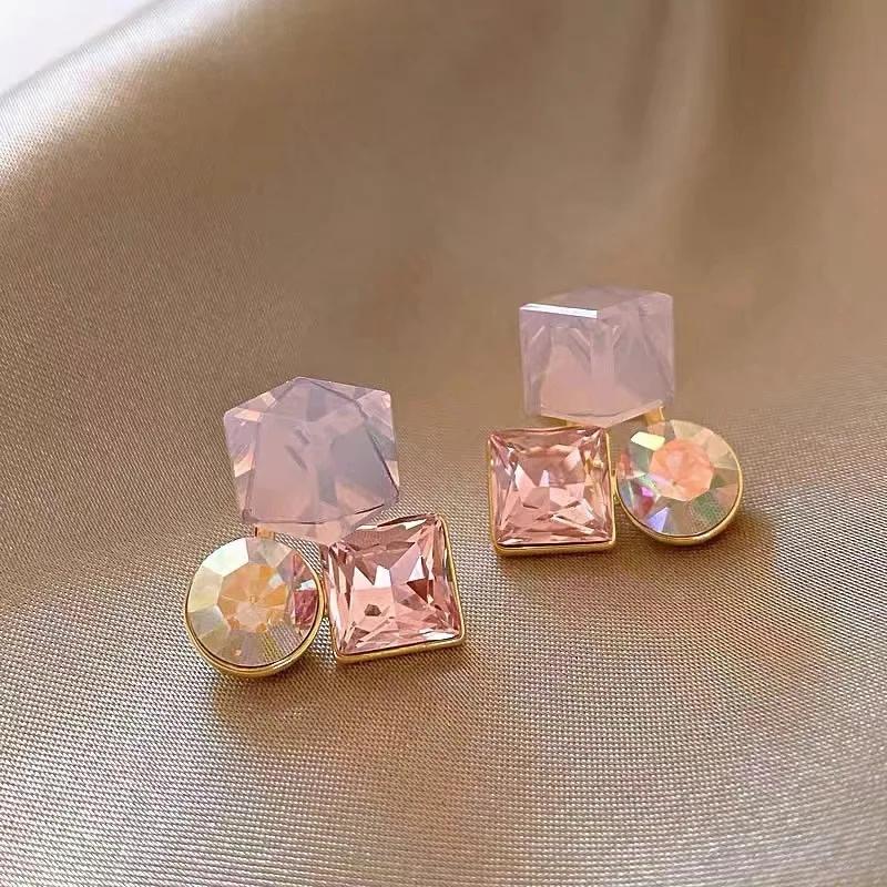 Stor Fargerik Farge 3D Geometrisk Krystallkube Ørestikker for Kvinner Jenter Søte Smykker Engros Bryllup Julegave