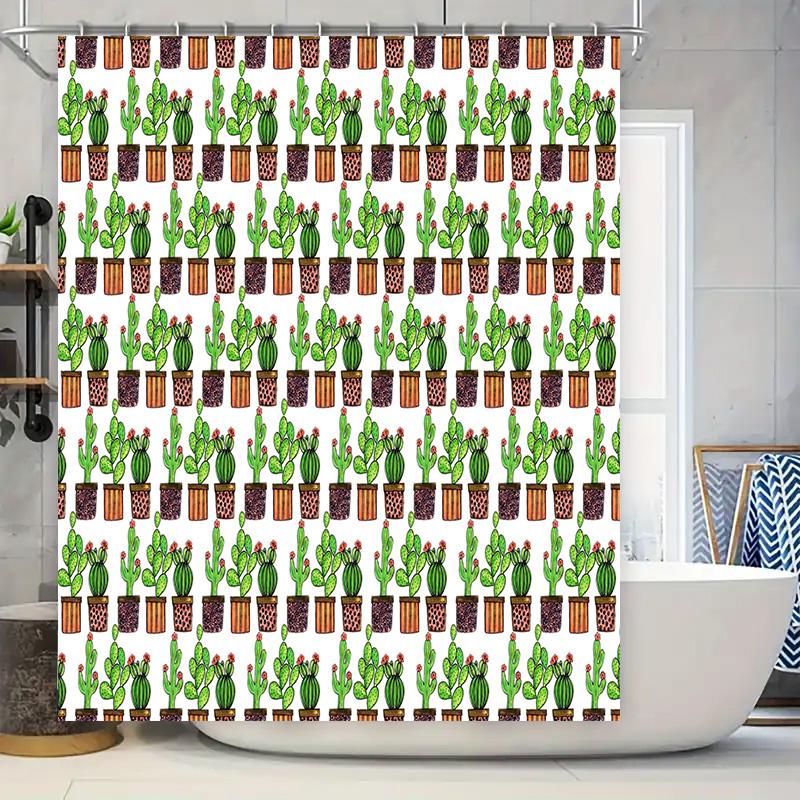 

Green Cactus Pattern Shower Curtain, Home Decor, Modern Bath Decoration For Kids Room, Easy Installation In White Fabric Print W60H190(CM)-1 Pcs
