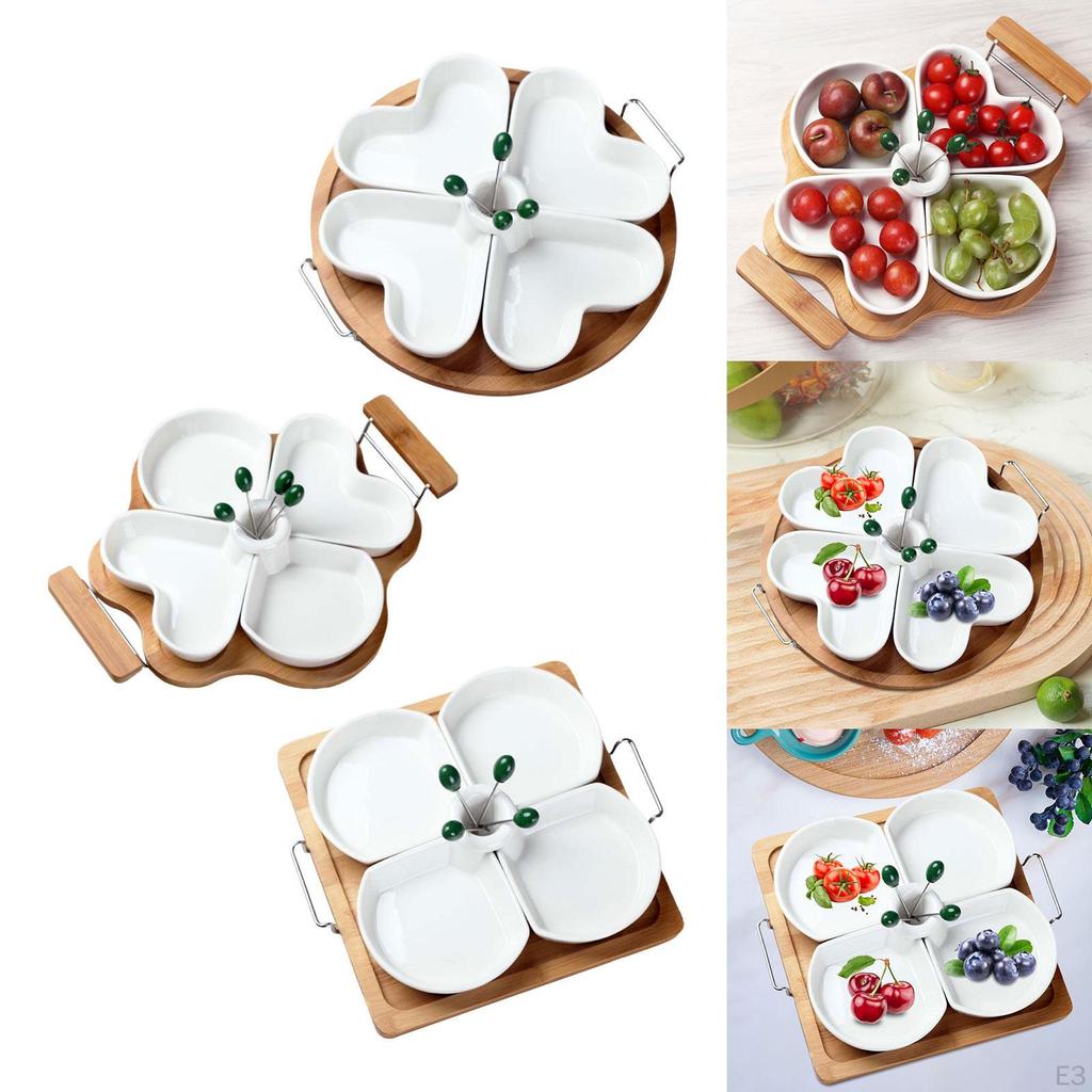 4 Compartment Divided Serving Platter Appetizer Tray Chips And Dip for