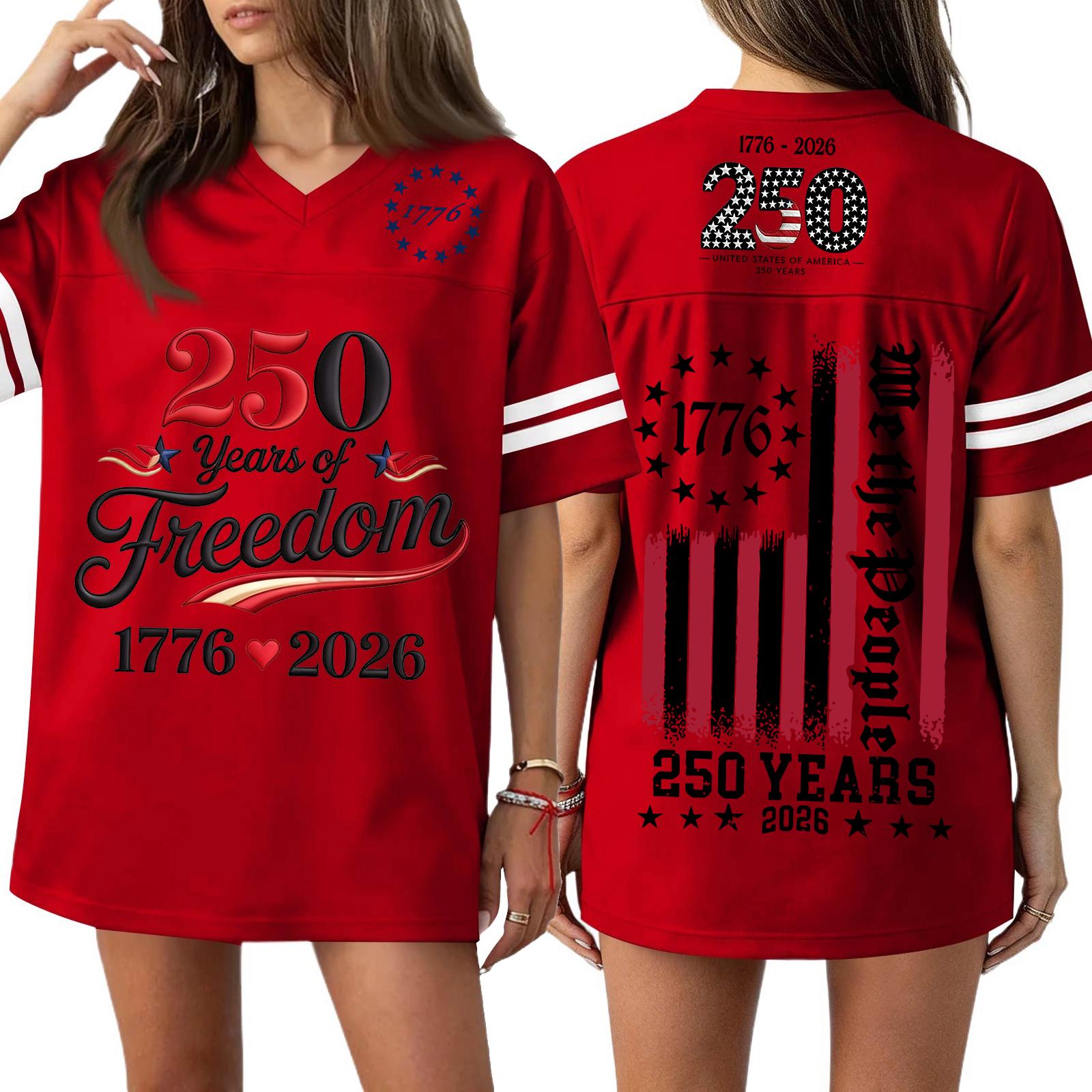 

Women Casual V Neck Jersey Shirt 250 Years Anniversary Print Short Sleeve Athletic T Shirt Top for Independence Day Celebration XXL