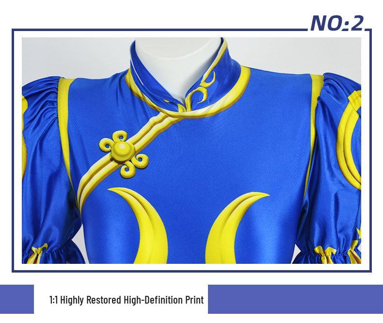 Chun-Li Qipao Swimsuit Cosplay Costume - Street Fighter Chinese Lion Dance Performance Outfit