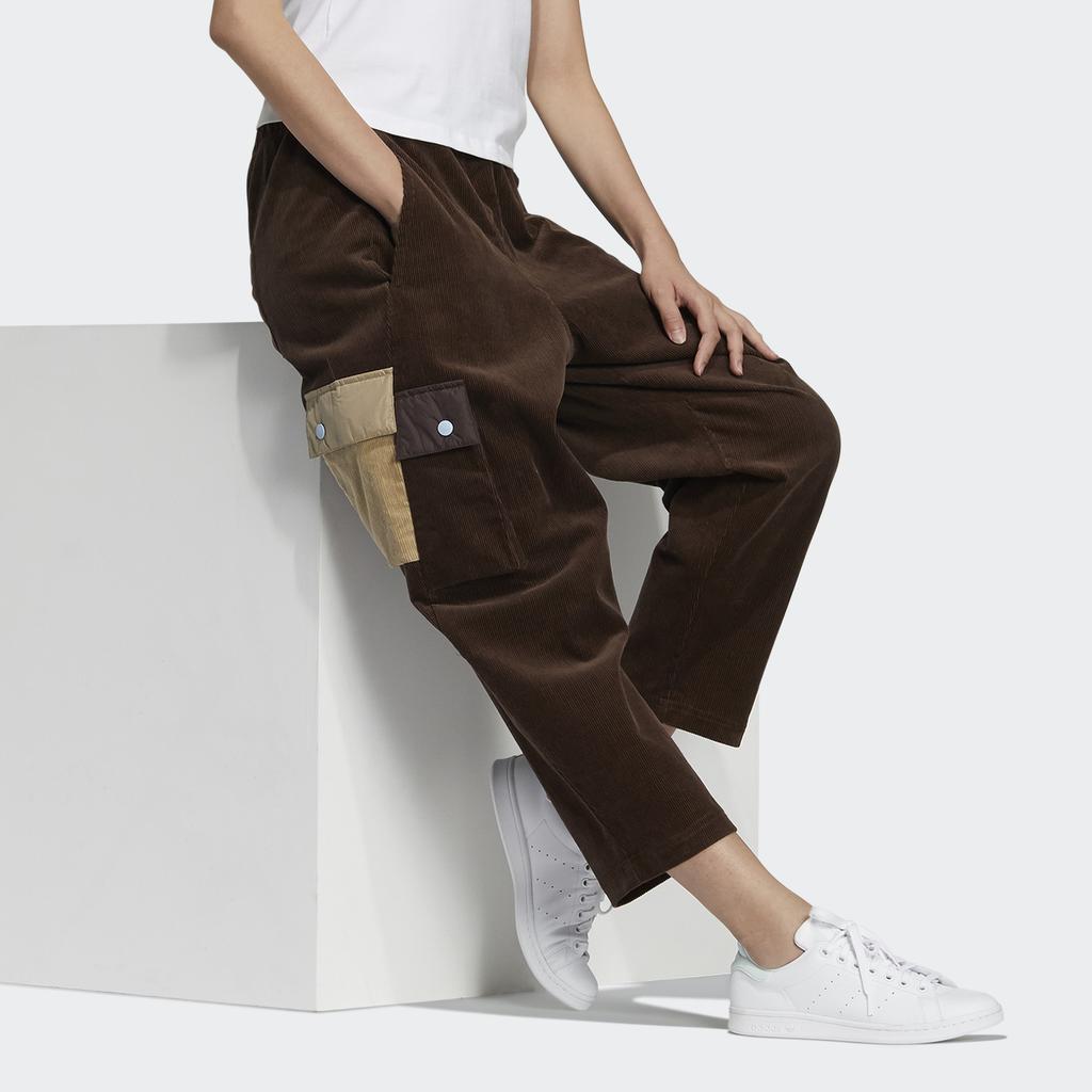 Adidas Originals Side Color Block Pocket Nine-Point Cargo Knit Sports Pants Women Pants Coffee HK0487