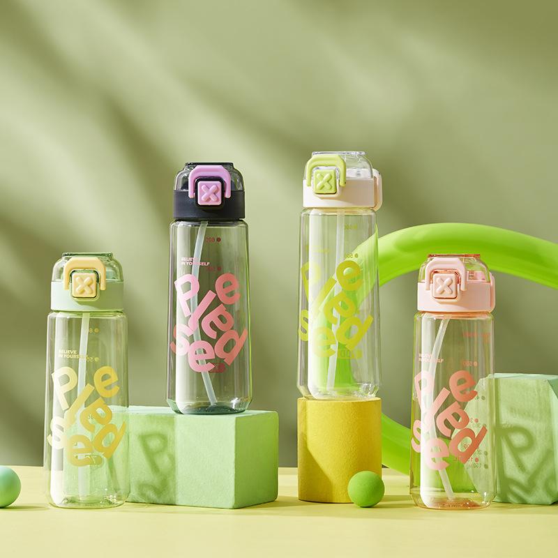 Student water cup sealed drop and leak proof portable straw cup simple cup with handle, kettle bounce lid silk screen print