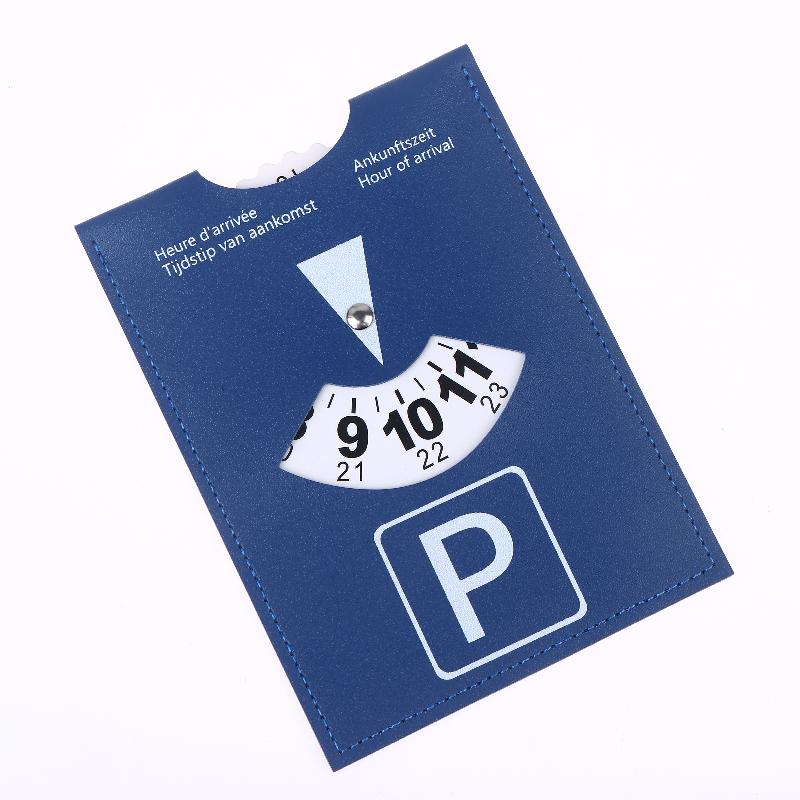 Blue PU Leather Parking Disc 4 Language Version Durable & Water-Resistant Arrival Timer For Car - Universal European Design