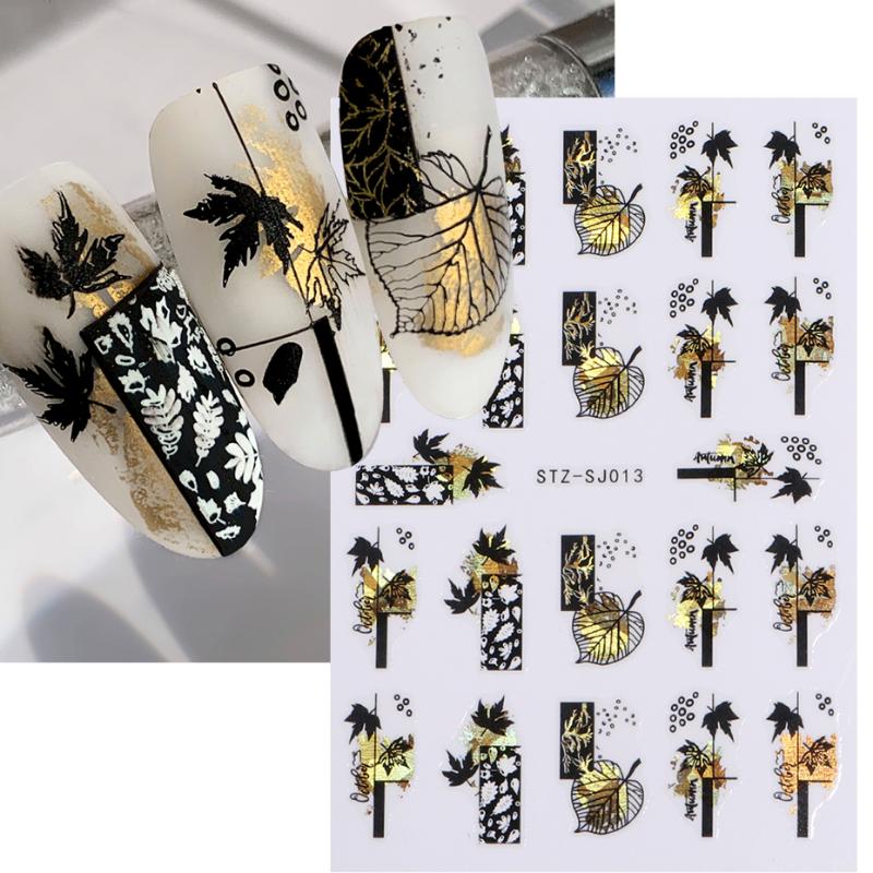 Cotton Flowers Transfer Decals 3D Nail Stickers Gold Leaf Nail Adhesive Sliders Nail Manicure Decorations