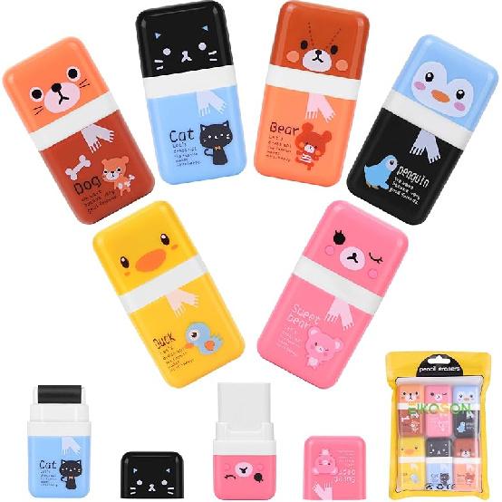 6 Pack of Pencil Erasers, Kids Eraser with Roller and Cover, Fun and Cute Animal Themed Eraser, Great Gift for Kid of Cute School Supplies 6 Count (Pack of 1)