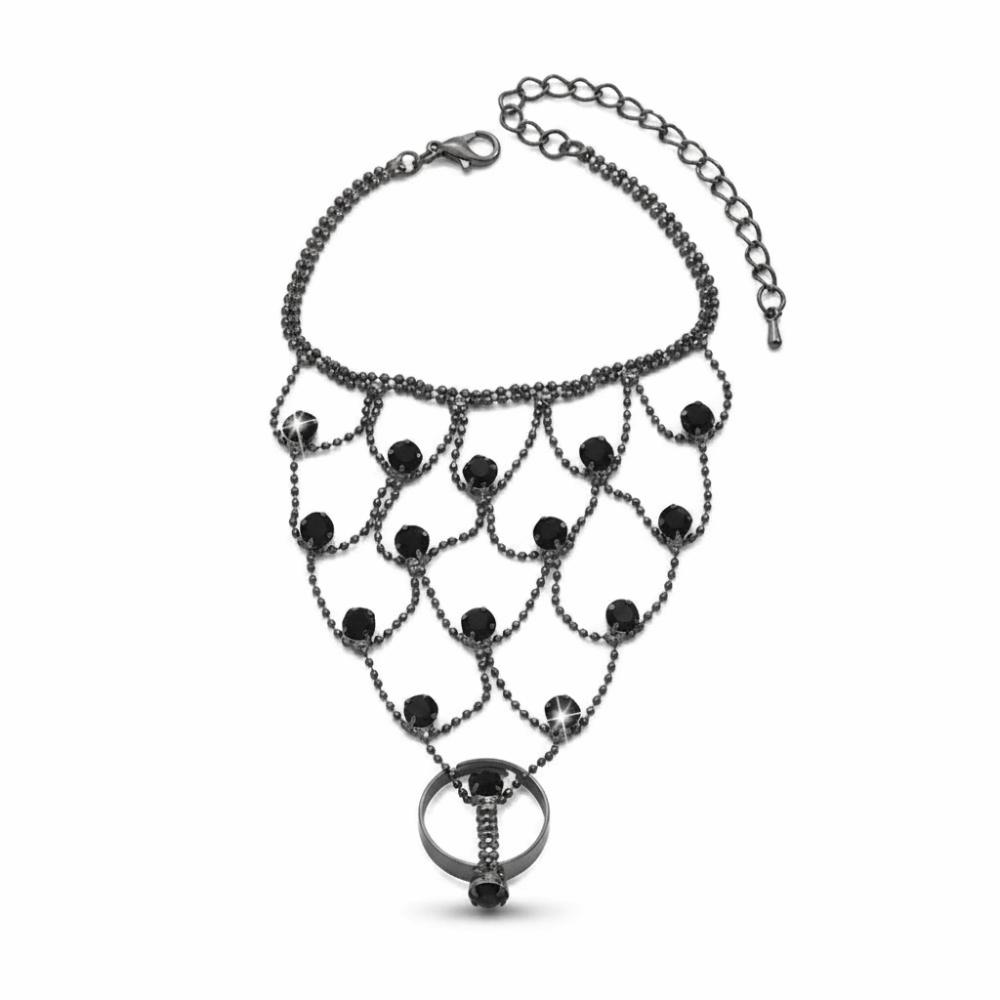 Sparkling Rhinestone Inlaid Finger Ring Bracelet Vintage Elegant Hand Chain Jewelry Gifts