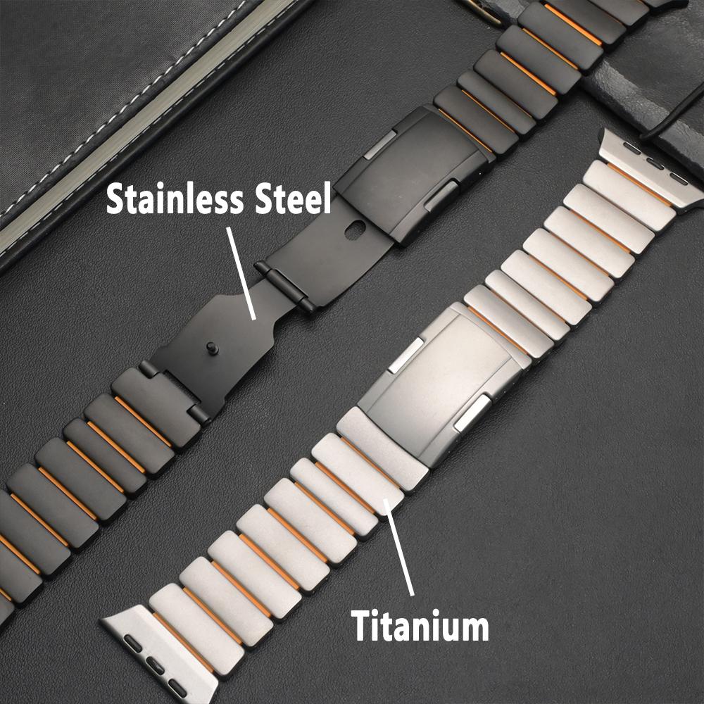 Titanium Rubber Band for Apple Watch Ultra 3 2 49mm 46mm 45mm 44mm Men No Gaps Strap for Iwatch 11 10 9 8 7 6 5 4 Se3 Bracelet