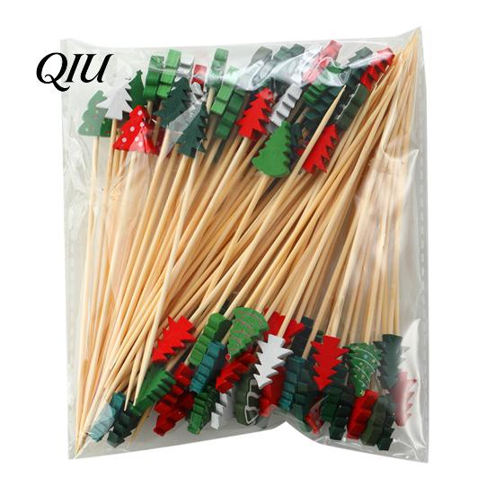 Cute Halloween Party Supplies 100PCS Bamboo Toothpicks, Tree Shaped Disposable Skewers, Natural Appetizer Picks Decorative Dessert Toppers for