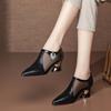 Women's Hollow Middle Heel Sandals Thick Heel Spring and Summer Pointed Shoes Hollow Pointed Breathable Shoes