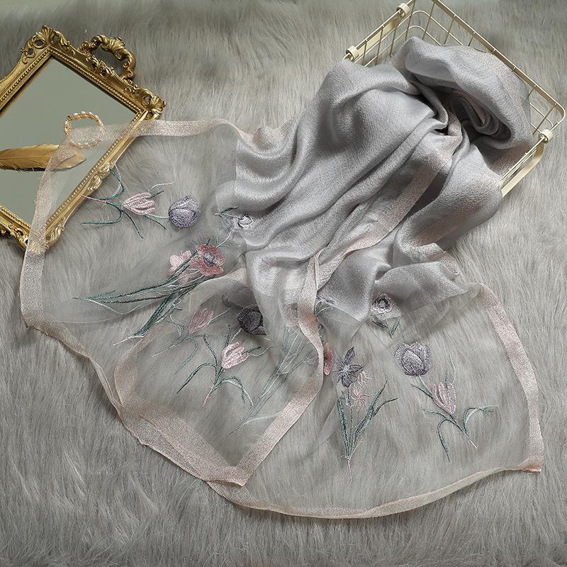 Neuer Seidenwollschal Damen Stickerei Frühling und Sommer Einfarbig Lange Schals Pashmina Damen Schal Haar Hijab Bandana