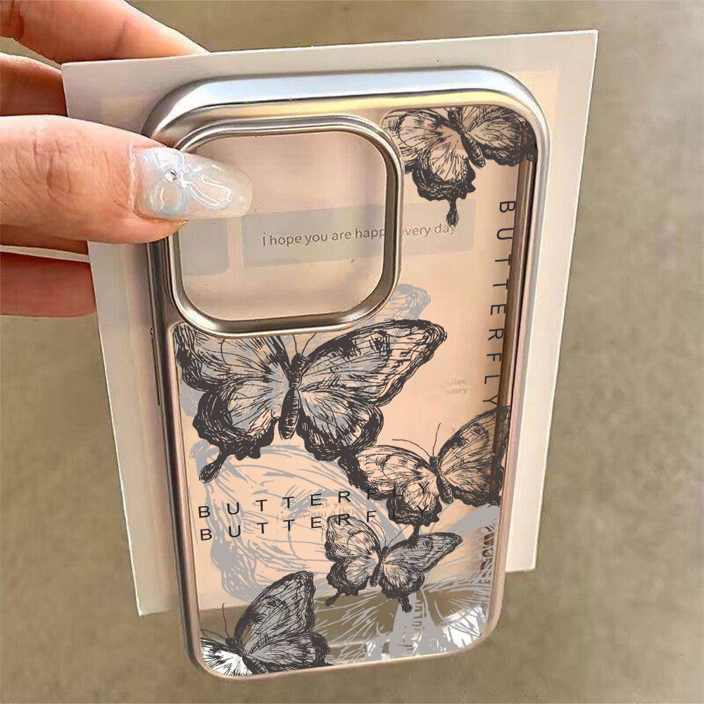 INS Ink Butterfly Pattern Electroplated Phone Case For iPhone 17 16 15 14 13 12 11 Pro Max Plus XS 17 Air Shockproof Clear Cover