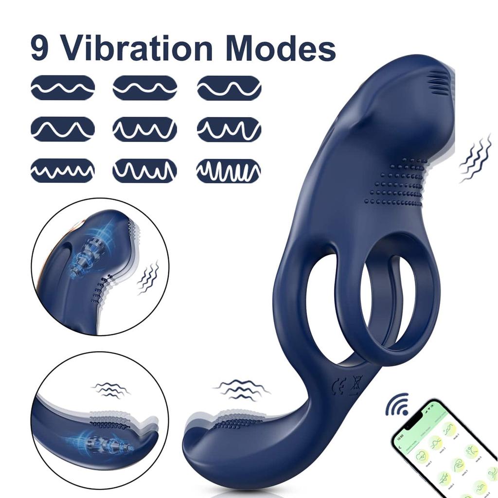 Vibrating Penis Ring Sex Toy - 3 In 1 Penis Ring  Vibrator with 10 Vibration Patterns, Clitoral and Perineal Stimulator  for Male Erection Training