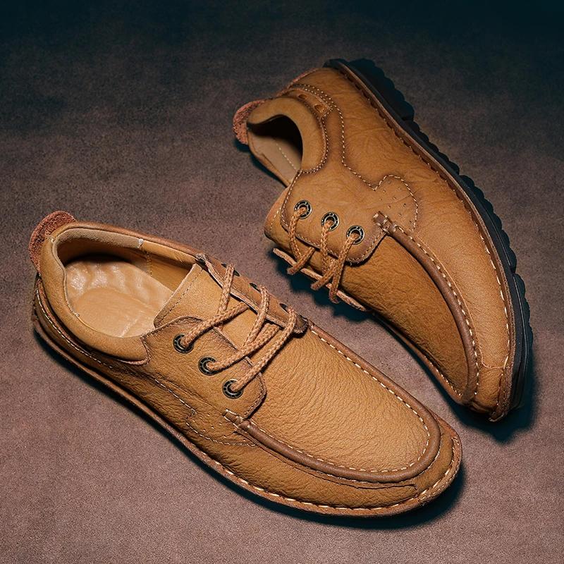 Fashion New High Quality Men Hiking Shoes Genuine Leather Casual Shoes Hand-stitching Male Treking Shoes Versatile Sneakers Oxford Shoes