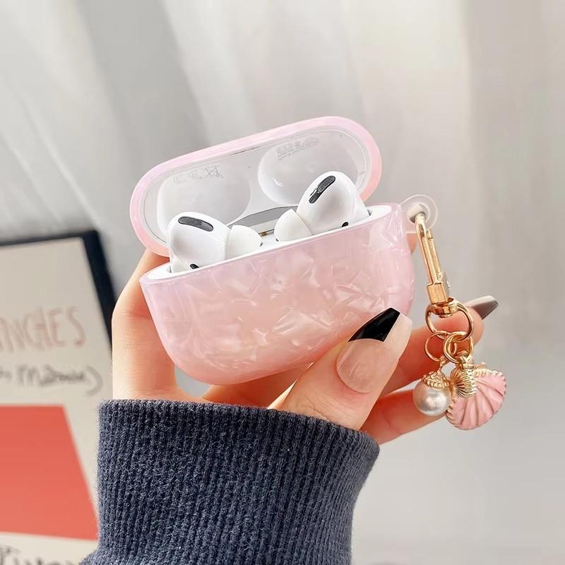 Senne Miękkie Etui z Muszlą Perłową i Breloczkiem Na Apple AirPods 4 3 2 1 Airpods Pro 2 1 Bezprzewodowe Akcesoria do Słuchawek Pudełko na Słuchawki
