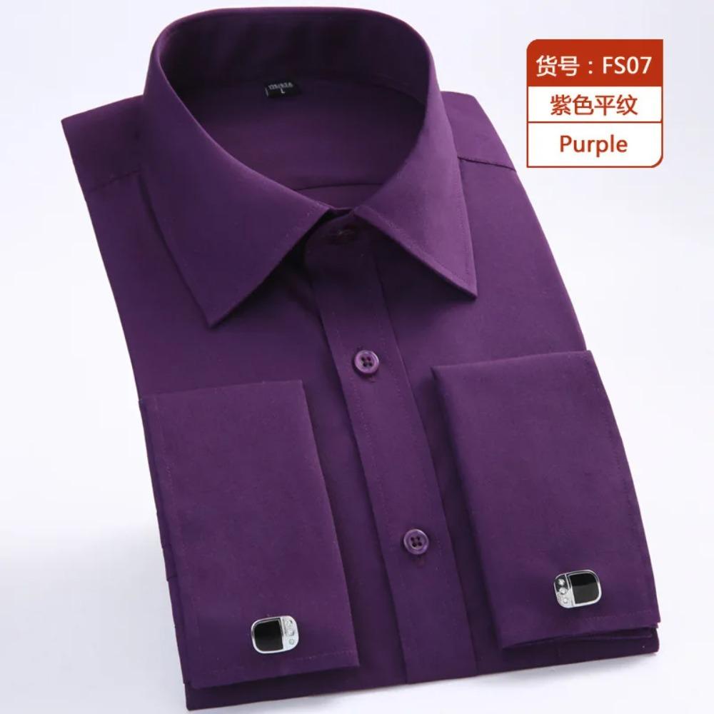

M~6XL Мужская классическая рубашка с французской манжетой 2026Новая Белая С длинным рукавом Официальная Деловая Пуговицы Мужские Рубашки Обычный крой Запонки Рубашка M