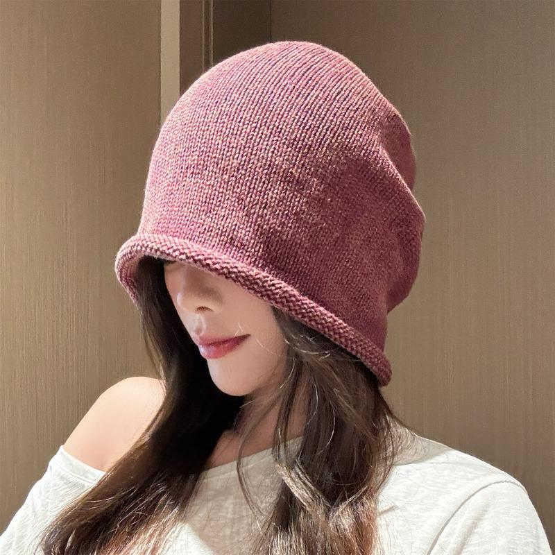 Korean Style Solid Color Knit Beanie For Women Autumn Winter Warm Slouch Hat Big Head Circumference
