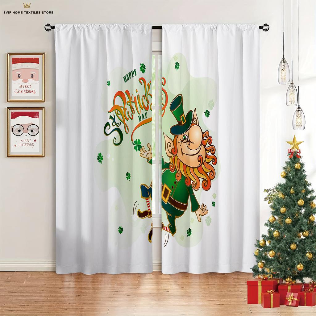 2 Pieces Christmas Decoration Curtains Christmas Tree Fireplace 3D Printing Curtains Suitable for Bedroom Dining Room New Year